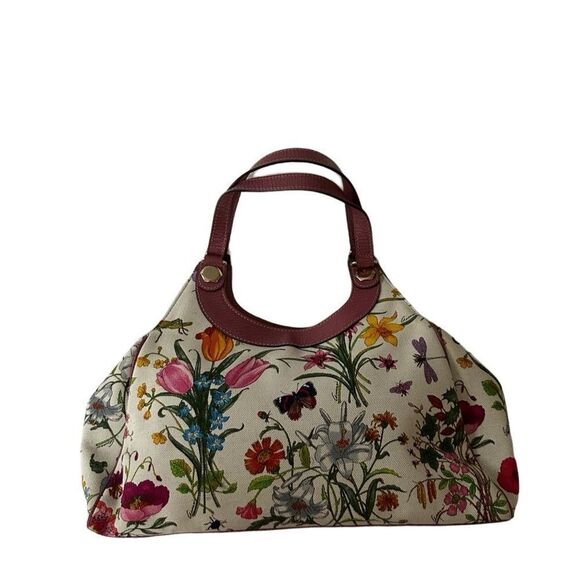 Gucci flora magenta pink leather trimmed tote - Picture 4 of 11